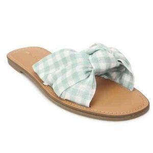 NWT American Eagle Outfitters Gingham Plaid Bow Slide Sandals Checkered Flats 9